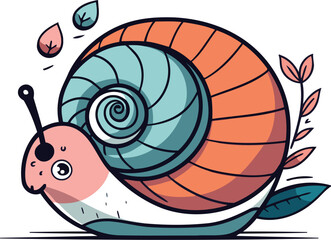 Cute cartoon snail character vector illustration of a funny snail
