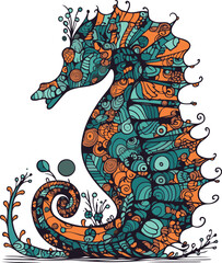 Hand drawn seahorse zentangle style vector illustration