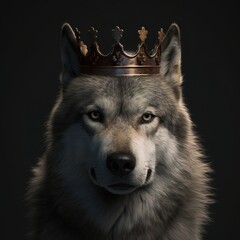 Portrait of a majestic Wolf with a crown