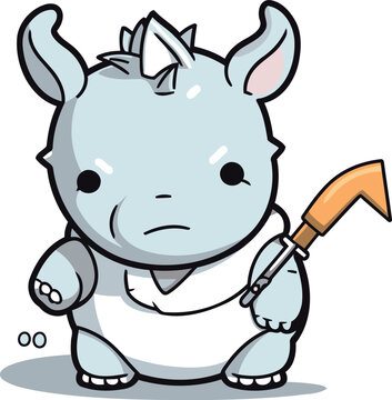 Rhinoceros with paint brush cartoon character vector illustration design