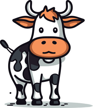 Cute cow cartoon character vector illustration farm animal concept