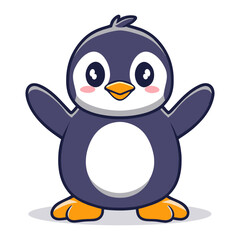 Vector Art of a Cute happy penguin. Cartoon style Flat icons of animals and nature elements concept