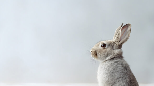 Bunny profile in studio on light grey background