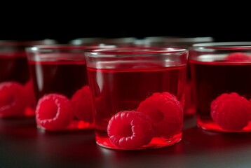 Raspberry jelly shots closeup. Colorful sweet celebration shot. Generate Ai