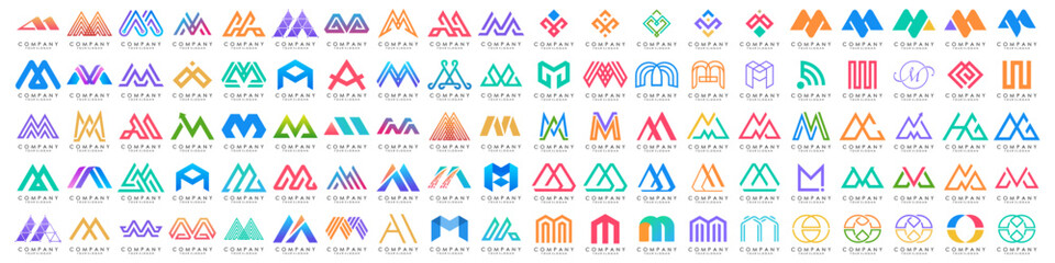 collection abstract letter M logo design. modern logotype M design with colorful. vector illustration