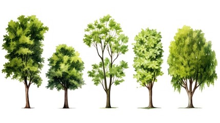 Illustrations of trees on a white background can be used to explain topics related to nature or a healthy lifestyle.