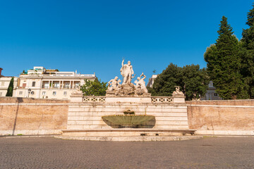 Obraz premium Rome, Italy. View of Neptune Fountain (Fontana del Nettuno) in Piazza del Popolo.