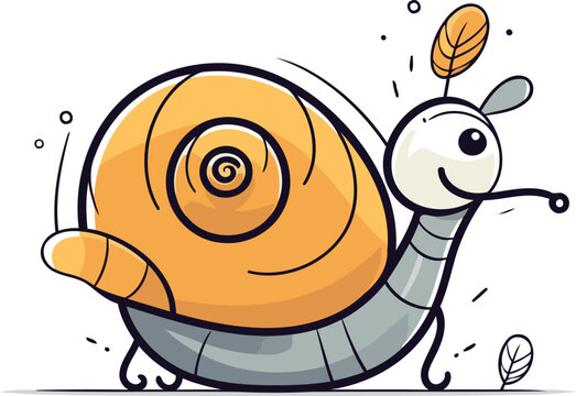 Cute cartoon snail vector illustration of a funny snail character