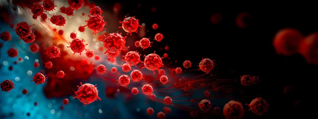 Fotobehang Virus particles in the blood, infectious diseases © TopMicrobialStock