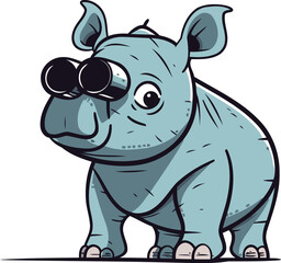 Cartoon rhinoceros with binoculars vector illustration