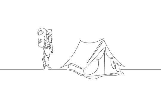 line art camper with tent clip art preview