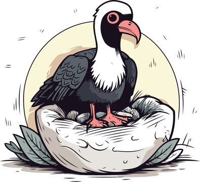 Bald eagle sitting on the egg vector illustration in sketch style