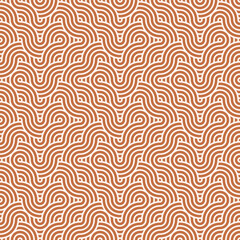 Seamless abstract geometric brown japanese overlapping circles lines and waves pattern