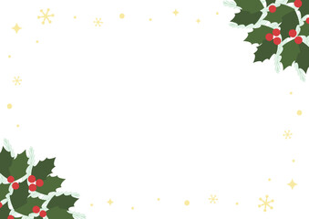 ヒイラギのフレーム、横長サイズ背景白