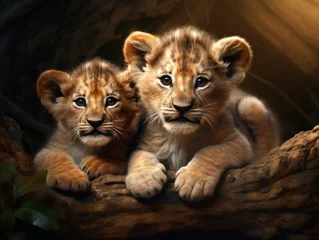 Fototapeten Two lion cubs. Digital art. © Cridmax