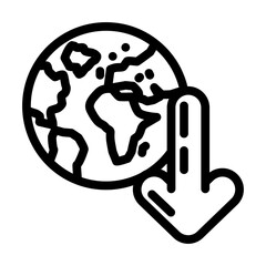 planet down arrow download data line icon vector. planet down arrow download data sign. isolated contour symbol black illustration