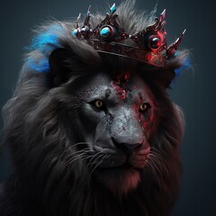 the lion with red eyes and a crown