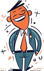 Vector illustration of happy businessman in suit line art style design for web site advertising banner poster board and print