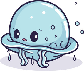 Illustration of cute cartoon jellyfish floating in water vector illustration