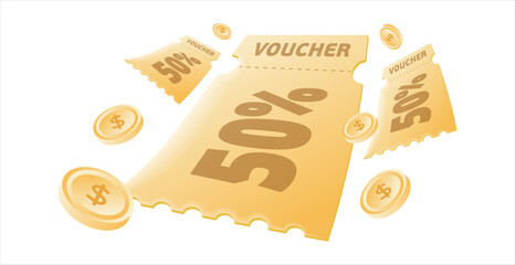 Voucher card cash back template design with coupon code promotion. Premium special price offers sale coupon.