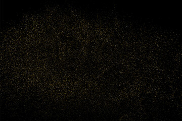 Fototapeta na wymiar Gold Glitter Texture Isolated on Black Background. Golden light. Yellow pattern. Vector Illustration.