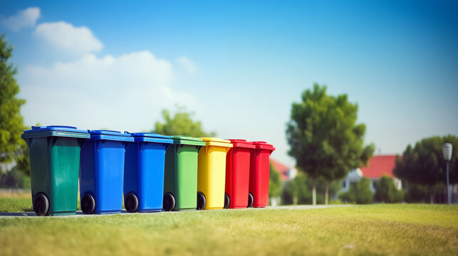 Colourful dustbin for separate waste in countryside.