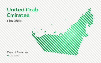 Fototapeta premium Unated Arab Emirates Map with a capital of Abu Dhabi Shown in a Line Pattern 