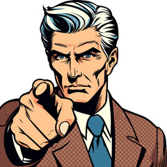 Fototapeta premium Retro Pop Art Comic of a University Professor pointing at the viewer. An old man in Suit and Tie.