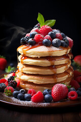 Berry Bliss: Pancake Stack Overflowing with Fresh Berries and Sweet Maple Syrup