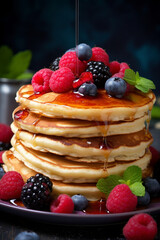 Berry Bliss: Pancake Stack Overflowing with Fresh Berries and Sweet Maple Syrup