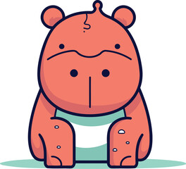 Cute cartoon hippopotamus vector illustration in flat style