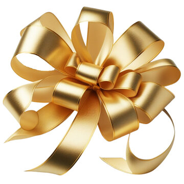 Golden Ribbon and Bow on White Background