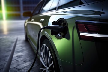 Fototapeta premium electric car plugged into a charging station.