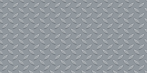 Metal diamond plate in steel silver color for background. 3D Realistic corrugated iron texture