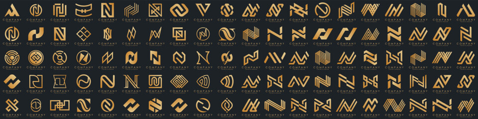 collection abstract letter N logo design. modern logotype N design with gold color. vector illustration