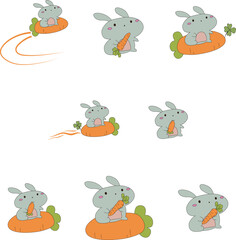 Cute Rabbit and Carrot Cartoon Vector Icon Illustration. Animal Nature Icon Concept Isolated Premium Vector. Flat Cartoon Style