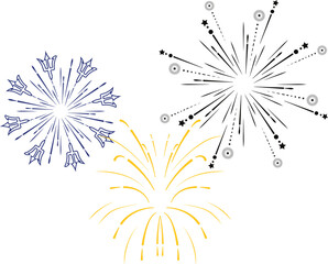 Fireworks celebrate Barbados' independence day. Blue, yellow and black fireworks.