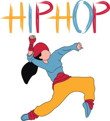 Urban dancer flat color vector faceless character and HipHop text. Breakdancing performance, b boying show and HipHop line. Hip hop contemporary dance performer bespoke animation illustration for grap