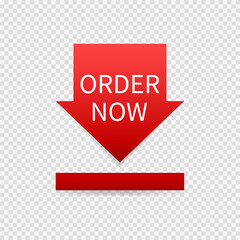 Order Now red ribbon, tag, label, sticker. Ribbon sale badge, banner, price tag. Vector illustration.