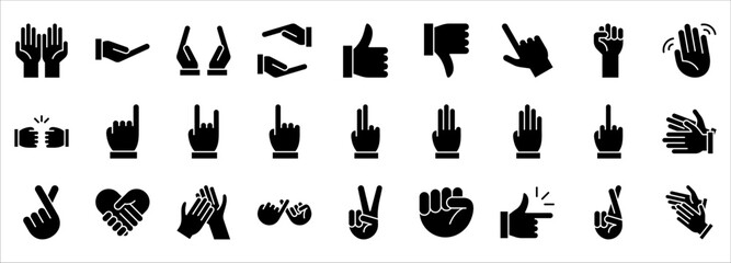 hand gestures. line icons set. Flat style vector icons set, emblem, symbol, vector illustration on white background