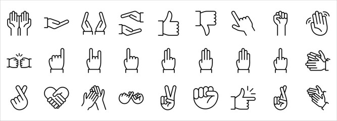 hand gestures. line icons set. Flat style vector icons set, emblem, symbol, vector illustration on white background