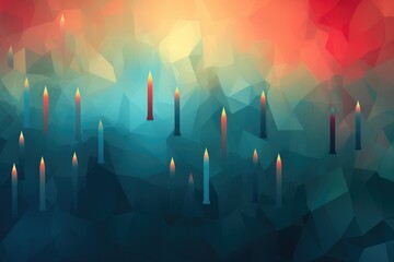 Triangular low poly background with candlelight. Abstract background for remember the victims of a right wing conservatism regime. - obrazy, fototapety, plakaty
