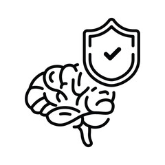Fototapeta premium Brain and checked shield icon with line style