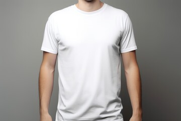 White blank t shirt mock up. Men on grey background