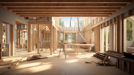 Wooden Framework of New House Construction