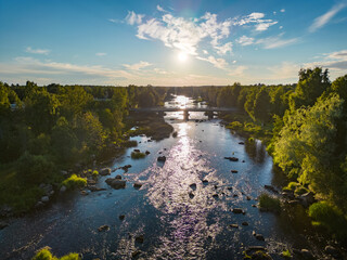 Pyhäjoki river and old bridge in Finland