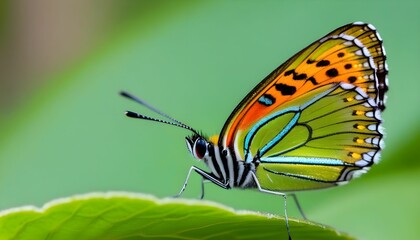 Obraz premium a closeup macro shot of a small tiny colorful butterfly on a leaf