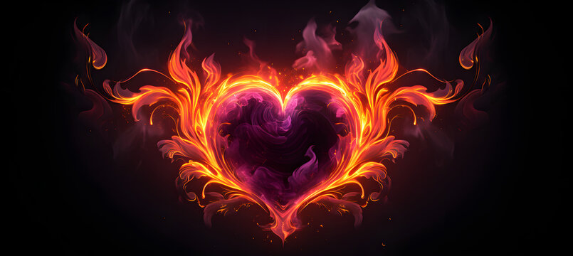 banner of heart shape neon fire. Concept of Valentine's day