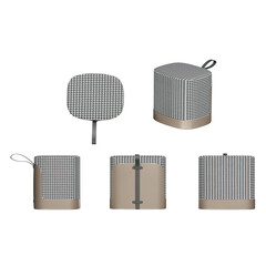 Leather stool, top view, font view, side view, isolated,perspective, rendering