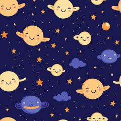 Planet space seamless pattern with planets and stars.